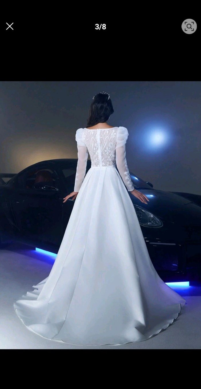 Uzun Kollu Beyaz Prenses Gelinlik - Görsel 3