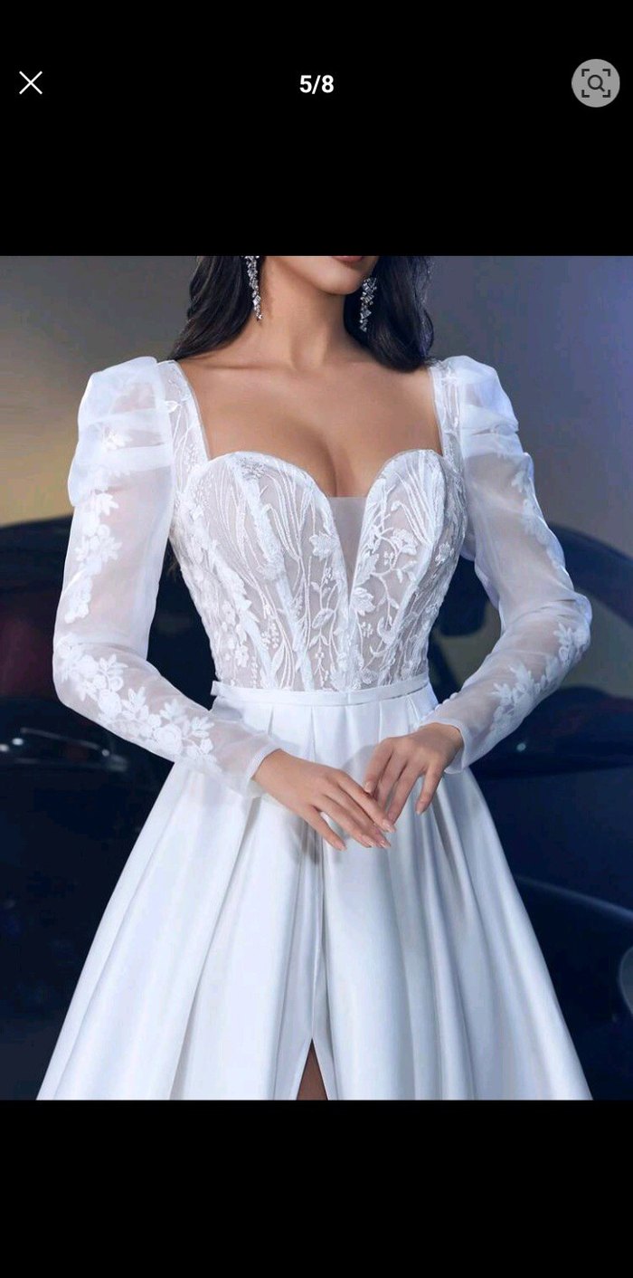 Uzun Kollu Beyaz Prenses Gelinlik - Görsel 5