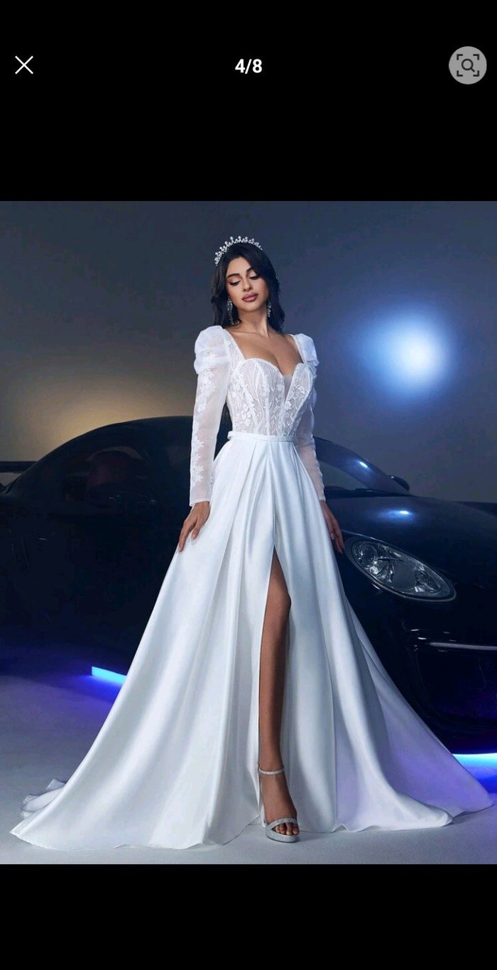 Uzun Kollu Beyaz Prenses Gelinlik - Görsel 4