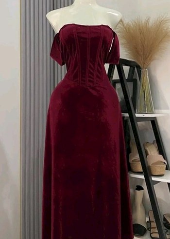 Bordo Vintage Uzun Elbise - Görsel 2