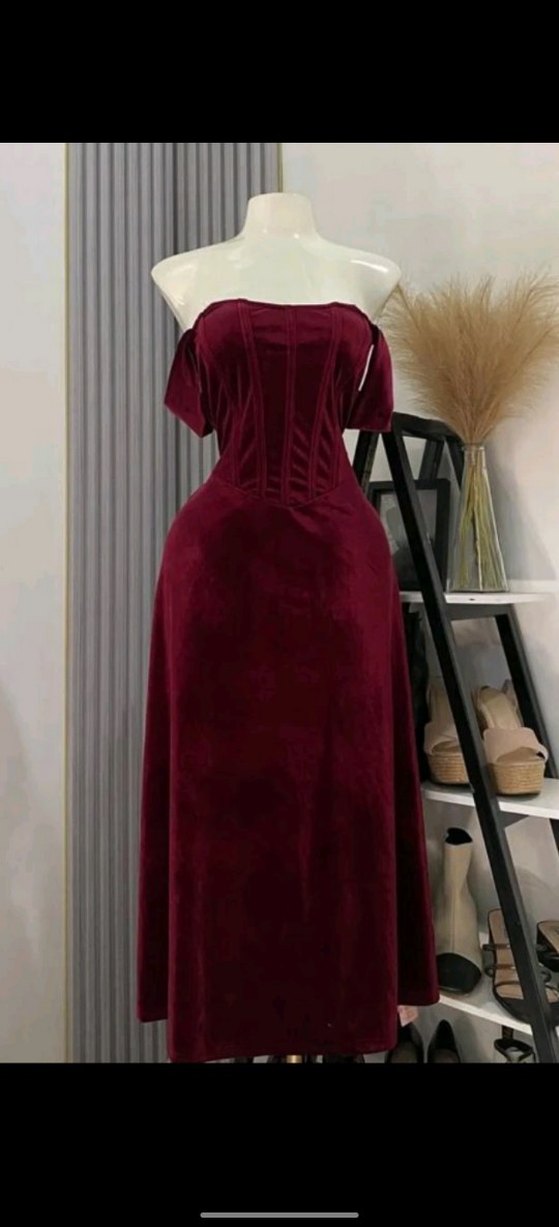 Bordo Vintage Uzun Elbise - Görsel 2