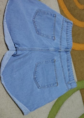 Kadın Mavi Denim Mini Şort Bol Kesim - Görsel 3
