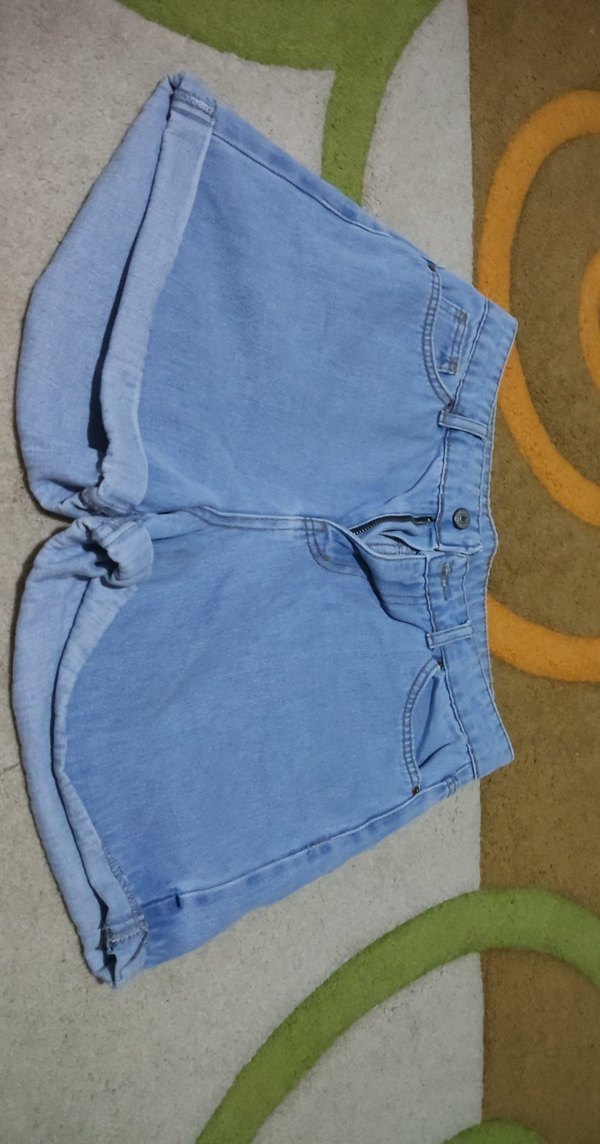 Kadın Mavi Denim Mini Şort Bol Kesim - Görsel 2