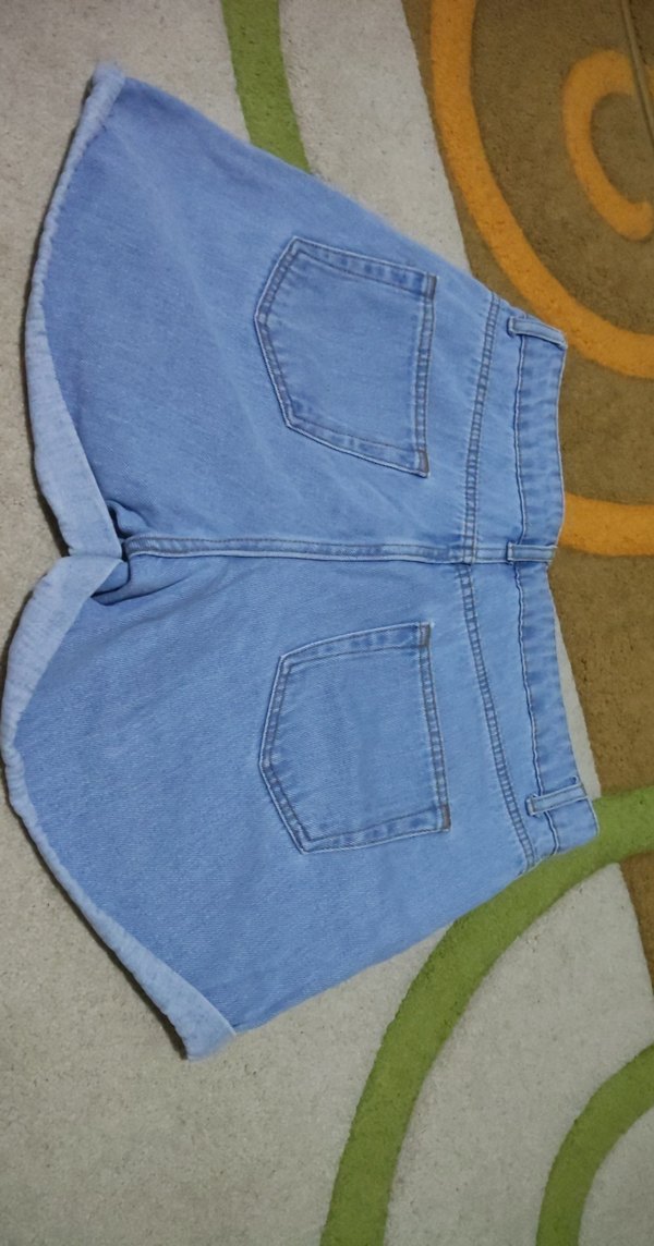 Kadın Mavi Denim Mini Şort Bol Kesim - Görsel 3