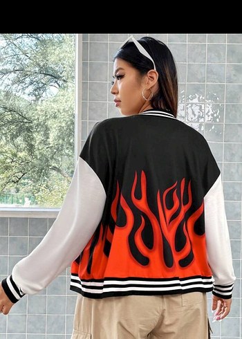 Siyah Baskılı Uzun Kollu Bomber Ceket - Görsel 2