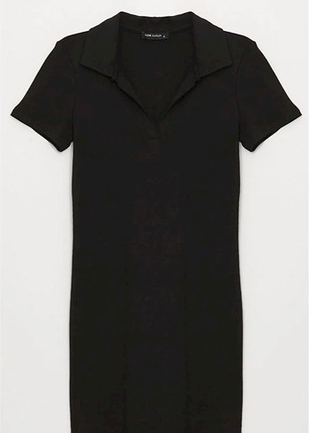 Siyah V Yaka Mini Kısa Kollu Elbise - Görsel 4