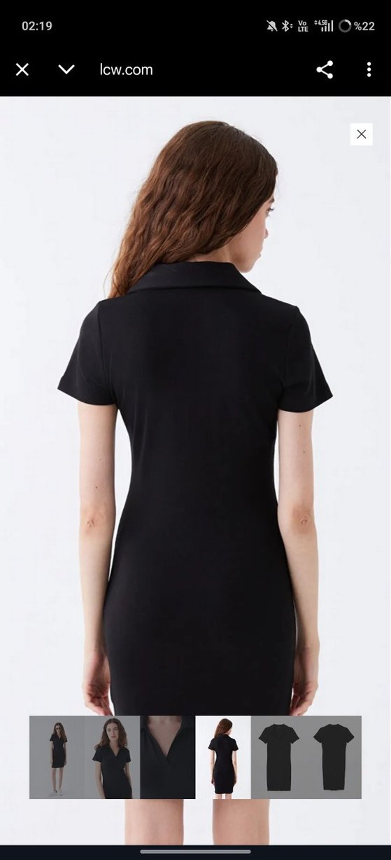 Siyah V Yaka Mini Kısa Kollu Elbise - Görsel 3