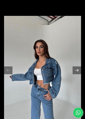 Düğmeli Kısa Bol Kesim Kadın Kot Ceket - Görsel 2