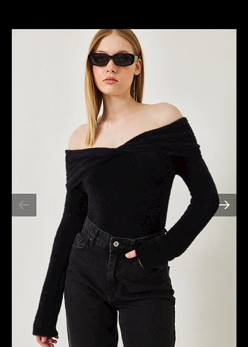 Siyah Madonna Yaka Uzun Kollu Kadın Bluz - Görsel 3