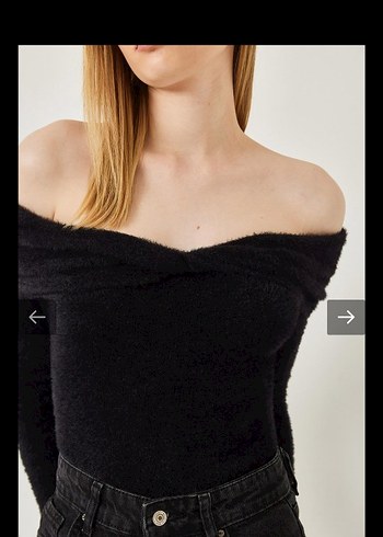 Siyah Madonna Yaka Uzun Kollu Kadın Bluz - Görsel 5