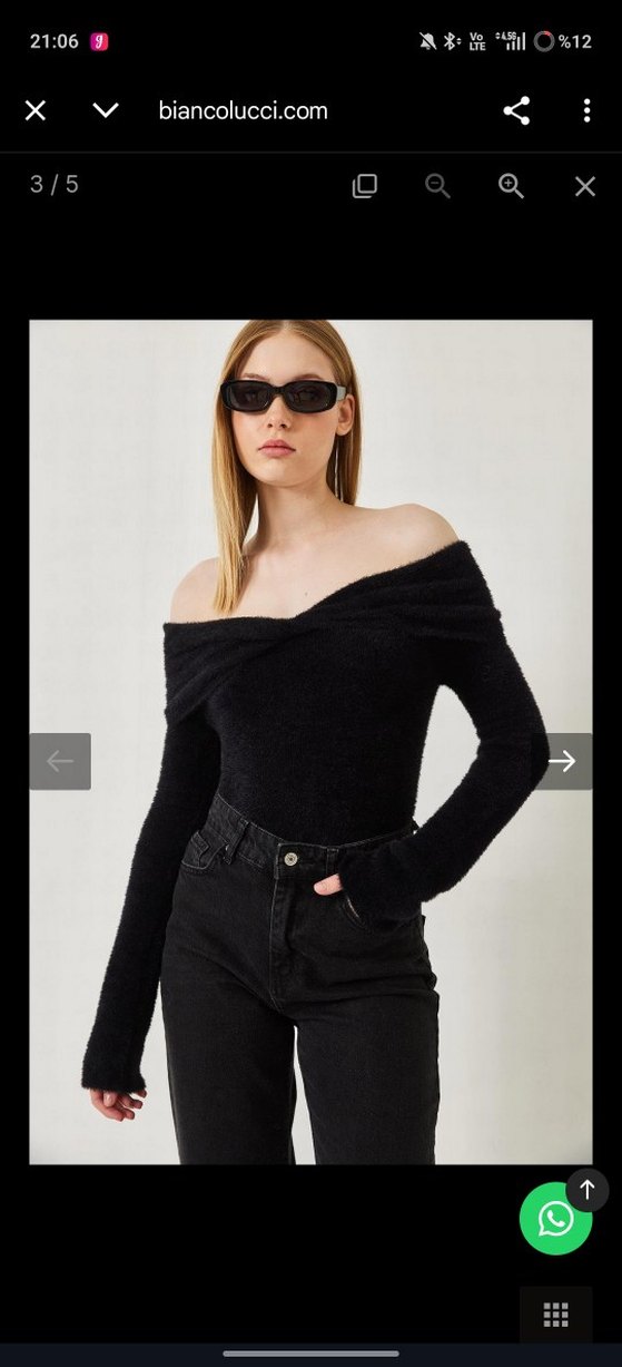 Siyah Madonna Yaka Uzun Kollu Kadın Bluz - Görsel 3