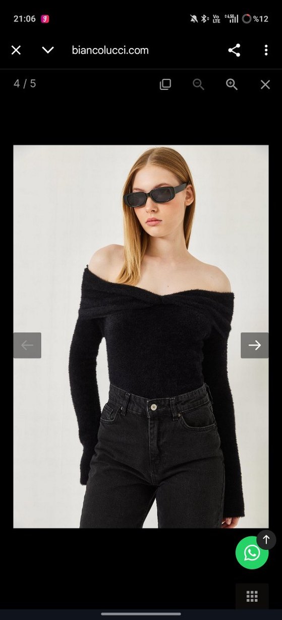 Siyah Madonna Yaka Uzun Kollu Kadın Bluz - Görsel 4