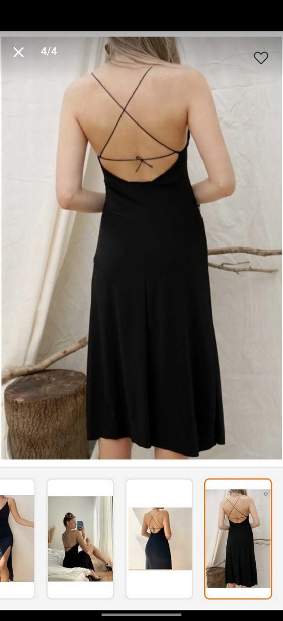 Siyah V Yaka Drapeli Uzun Elbise - Görsel 4