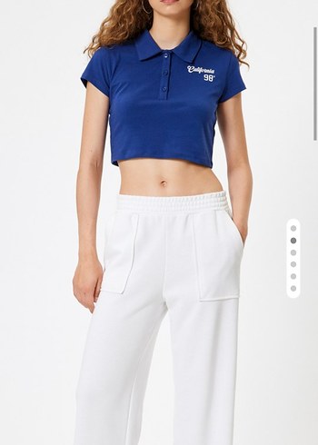 Mavi Polo Yaka Kısa Kollu Kadın Tişört - Görsel 2