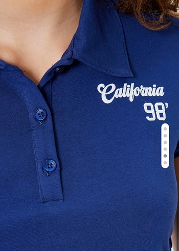 Mavi Polo Yaka Kısa Kollu Kadın Tişört - Görsel 5