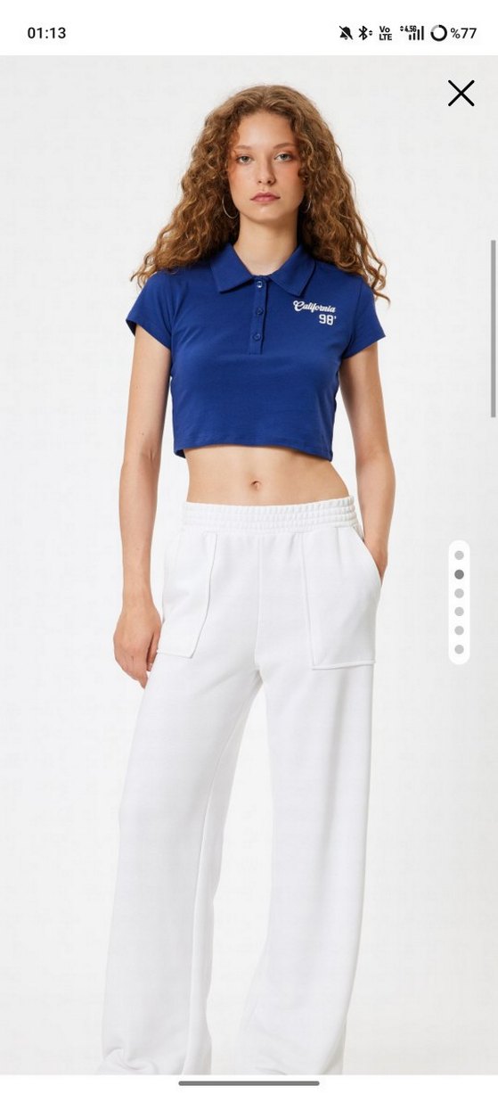 Mavi Polo Yaka Kısa Kollu Kadın Tişört - Görsel 2