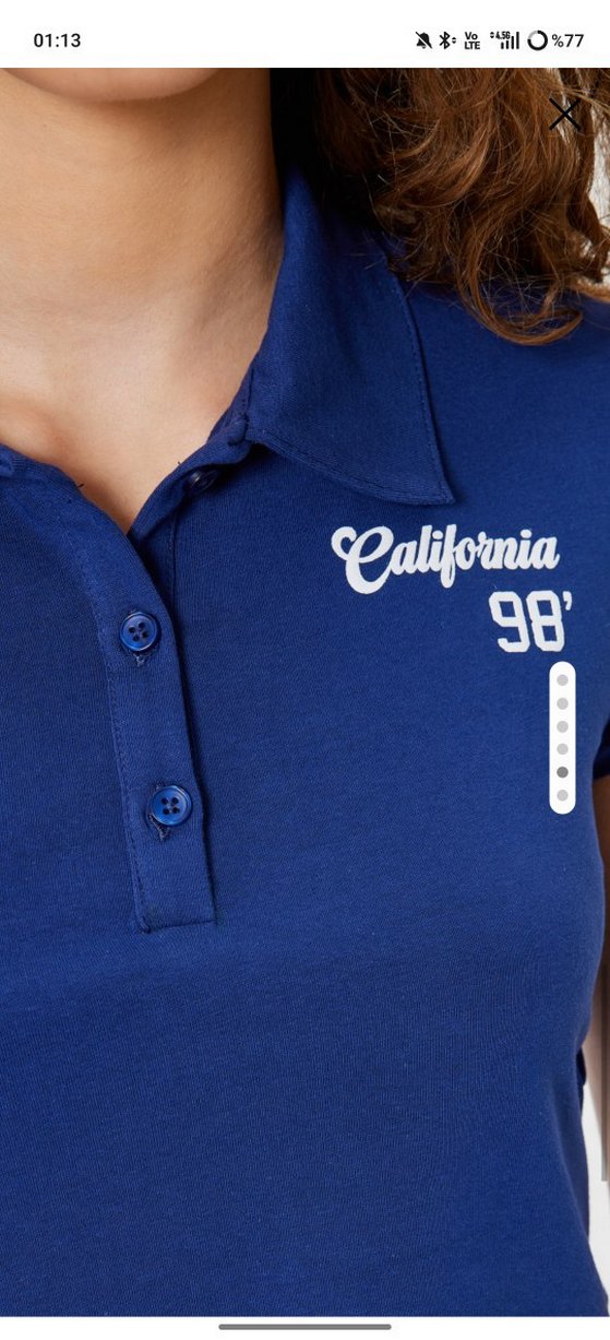 Mavi Polo Yaka Kısa Kollu Kadın Tişört - Görsel 5