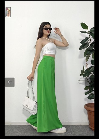 Salaş Kesim Yeşil Midi Kumaş Pantolon - Görsel 3