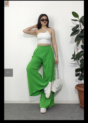 Salaş Kesim Yeşil Midi Kumaş Pantolon - Görsel 2