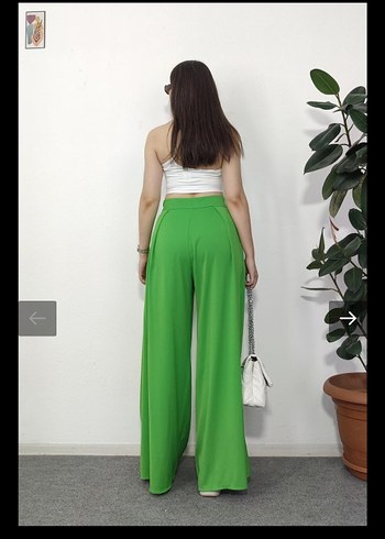 Salaş Kesim Yeşil Midi Kumaş Pantolon - Görsel 4