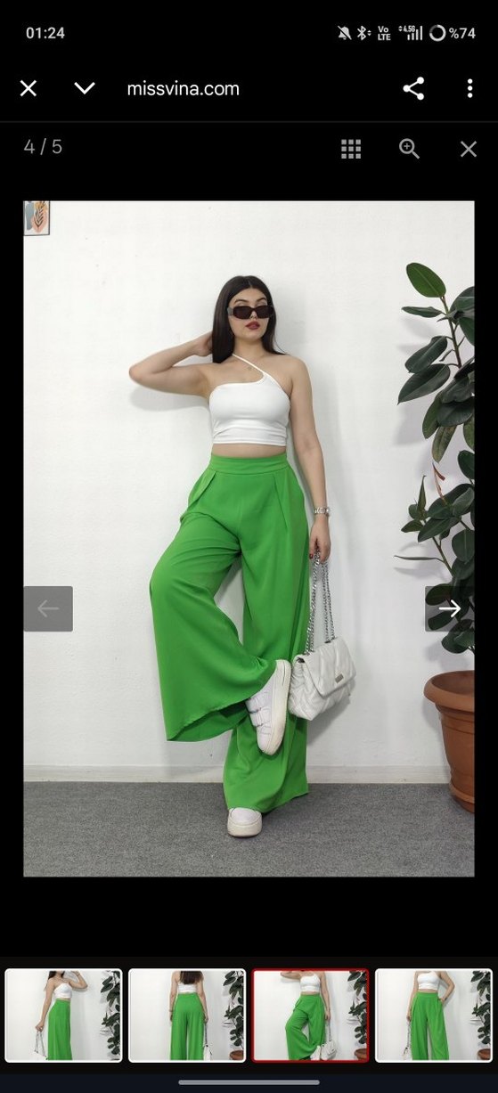 Salaş Kesim Yeşil Midi Kumaş Pantolon - Görsel 2