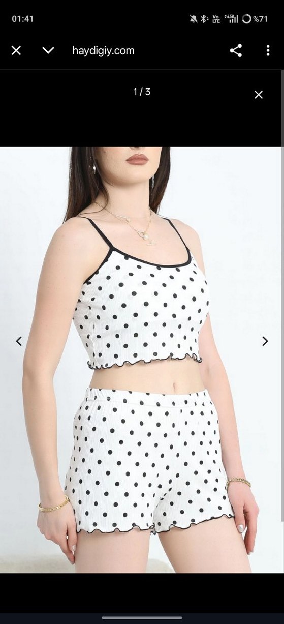 Beyaz Puantiyeli Mini Kadın Pijama Takımı - Görsel 3