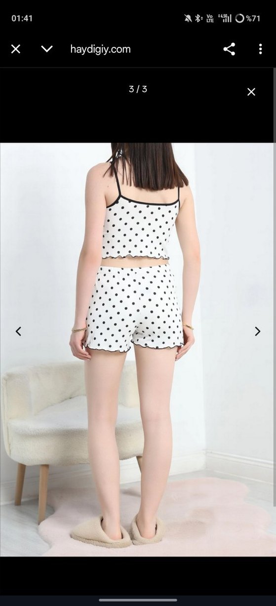 Beyaz Puantiyeli Mini Kadın Pijama Takımı - Görsel 2