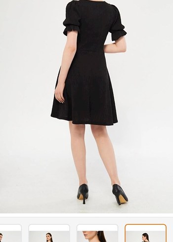 Kare Yaka Siyah Midi Mini Elbise - Görsel 5