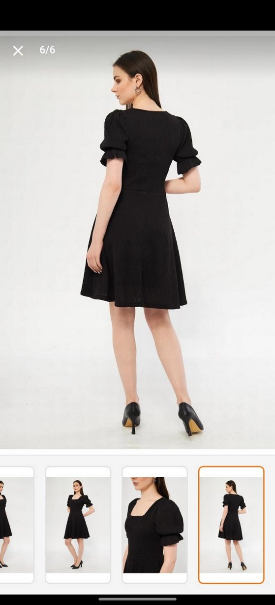 Kare Yaka Siyah Midi Mini Elbise - Görsel 5