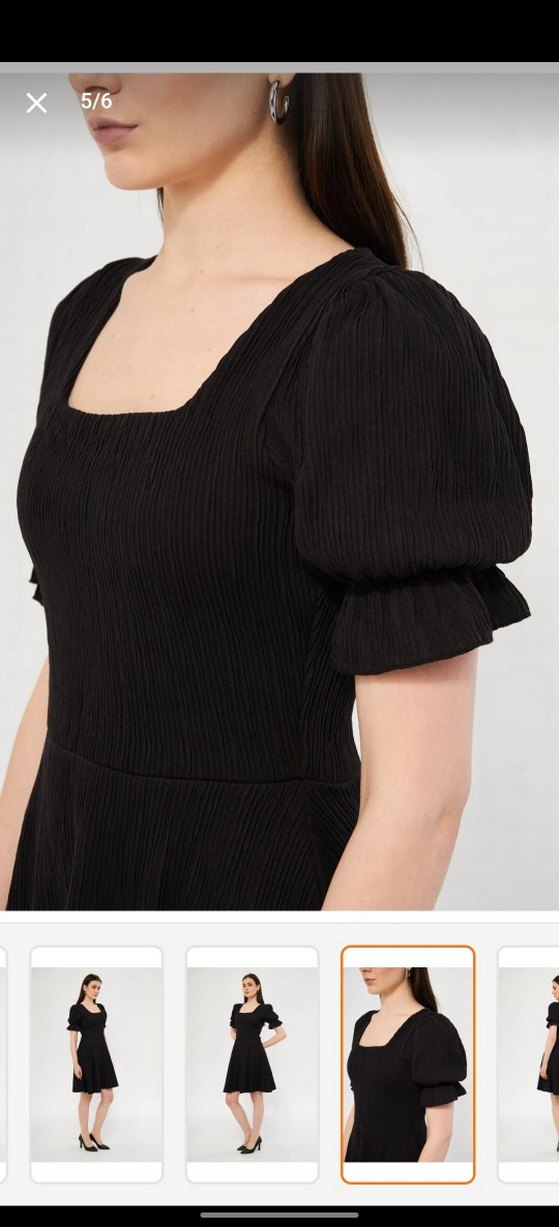 Kare Yaka Siyah Midi Mini Elbise - Görsel 4