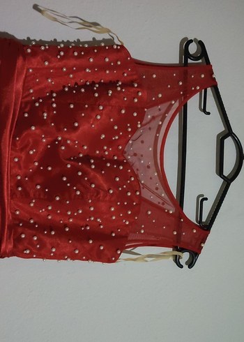 Kırmızı Midi Parlak Abiye Elbise - Görsel 2