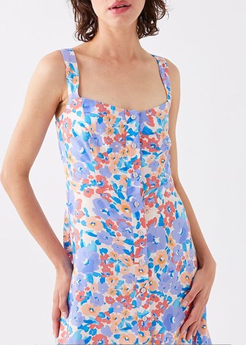 Pastel Renkli Düğmeli Midi Elbise - Görsel 2