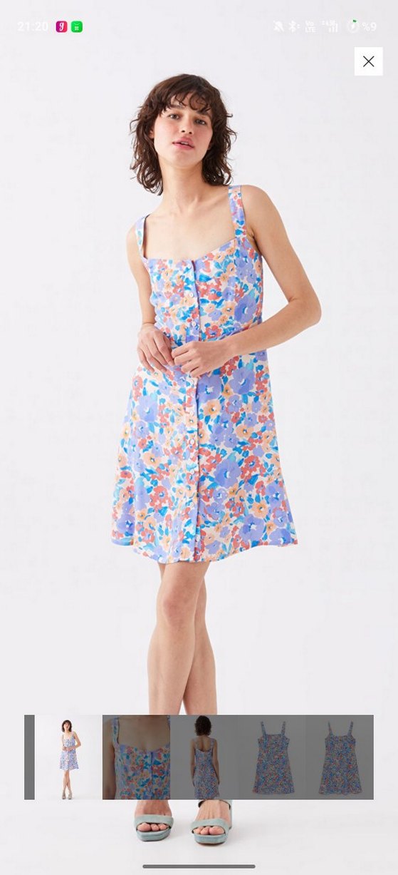 Pastel Renkli Düğmeli Midi Elbise - Görsel 3