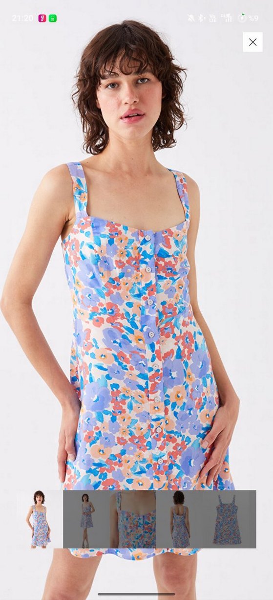 Pastel Renkli Düğmeli Midi Elbise - Görsel 2