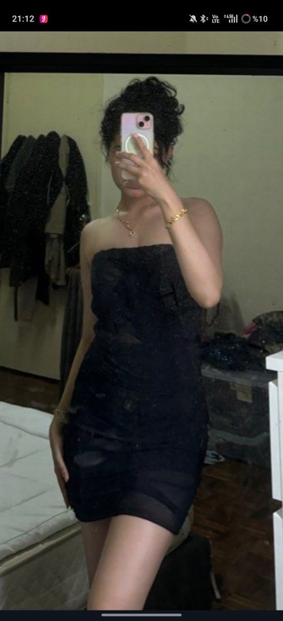 dantel Detaylı Siyah Mini Straplez Elbise - Görsel 3