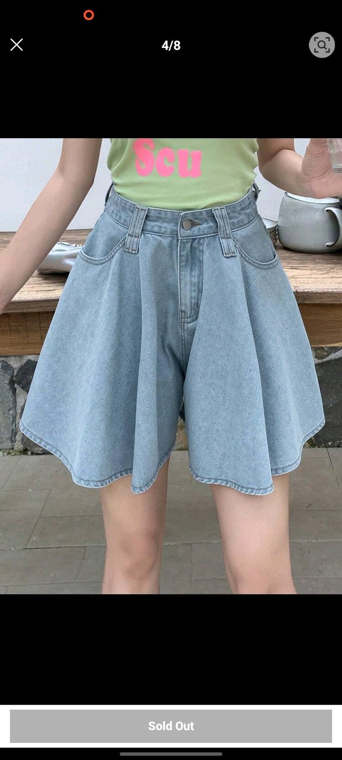 Kadın Mavi Denim Kloş Mini Şort Etek - Görsel 4