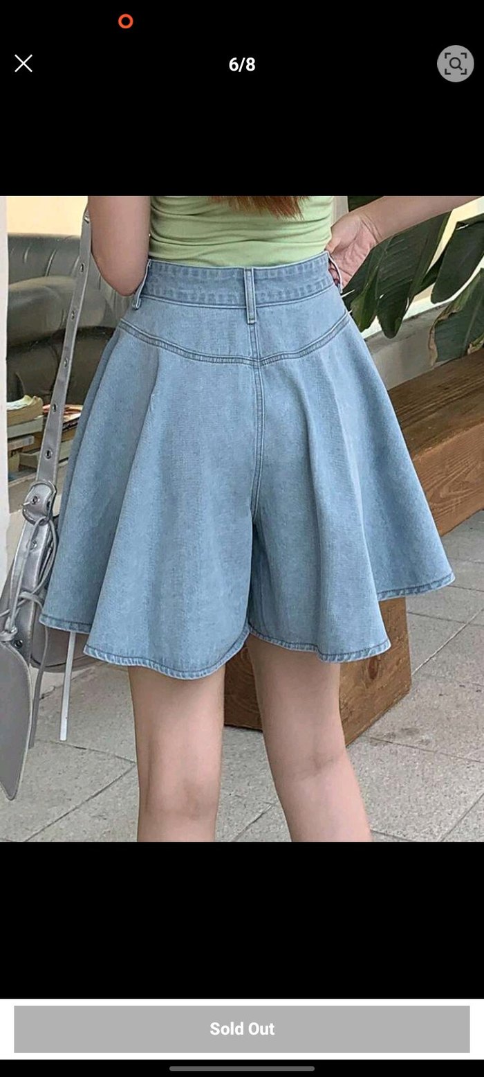Kadın Mavi Denim Kloş Mini Şort Etek - Görsel 5