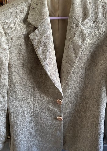 Bej Düğmeli Klasik Vintage Kadın Blazer