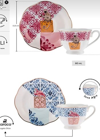 Pastel Renkli Çok Desenli Porselen Fincan Seti - Görsel 2