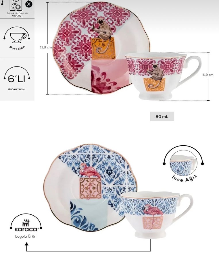 Pastel Renkli Çok Desenli Porselen Fincan Seti - Görsel 2