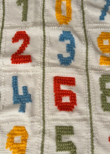 Renkli Nakışlı Örgü bebek Battaniyesi rakamlı el emeği - Görsel 2
