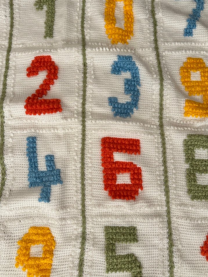Renkli Nakışlı Örgü bebek Battaniyesi rakamlı el emeği - Görsel 2