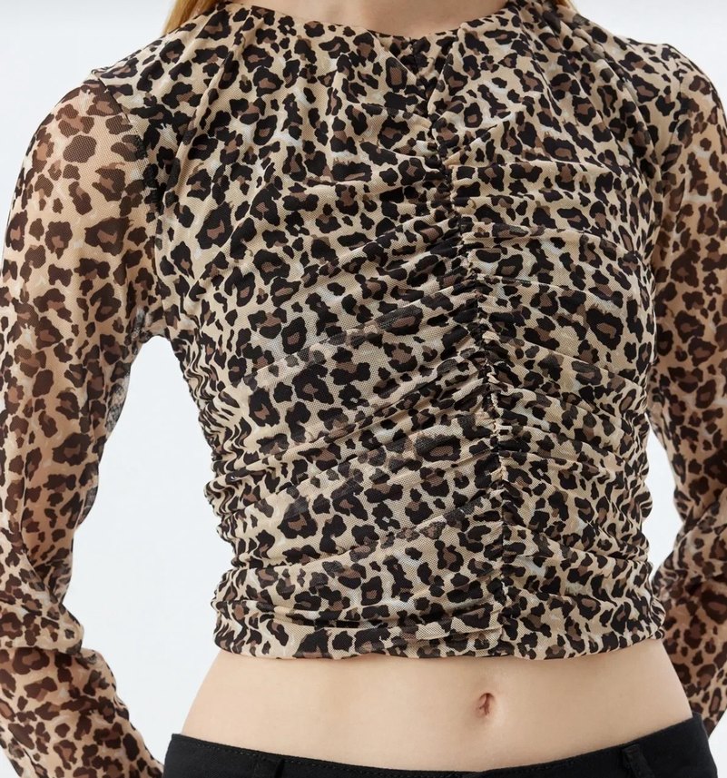 Kahverengi Leopar Desenli Uzun Kollu Bluz - Görsel 4