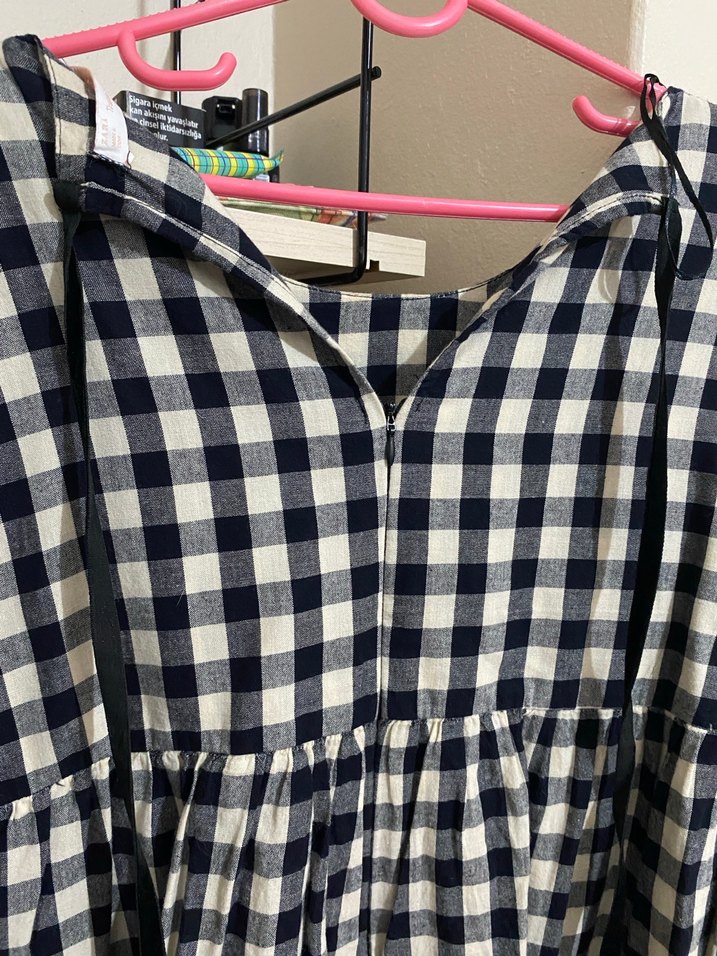 Ekoseli Pamuklu Hamile Bluzu, Uzun Kollu, Midi - Görsel 3