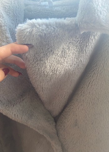 Gri Peluş Midi Kadın Kaban - Görsel 4