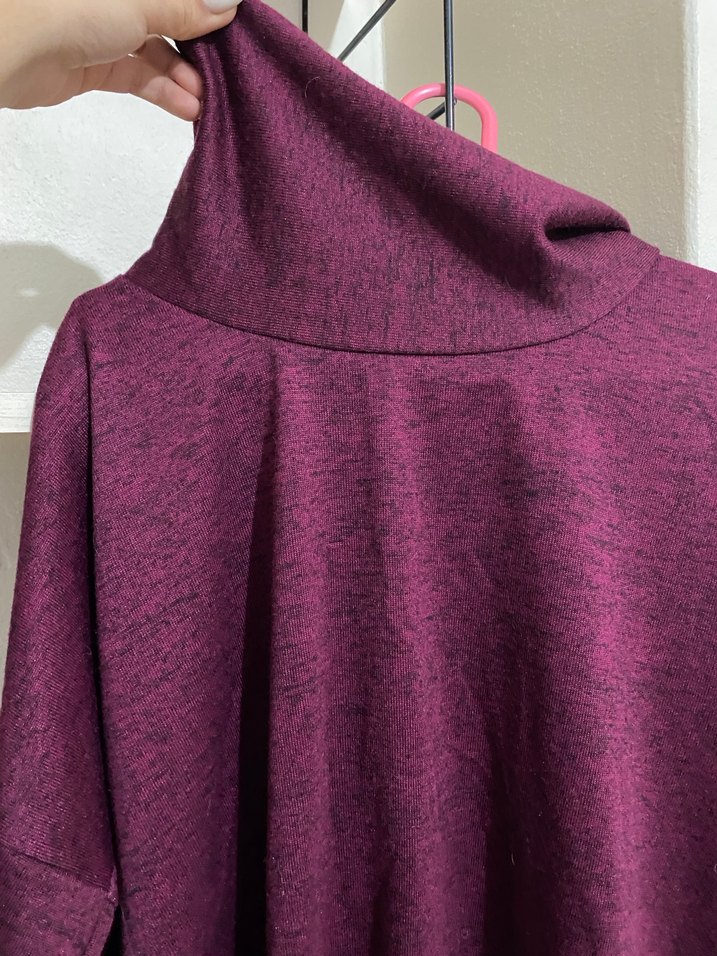 Bordo Yüksek Yakalı Örgü Kadın Kazak - Görsel 2