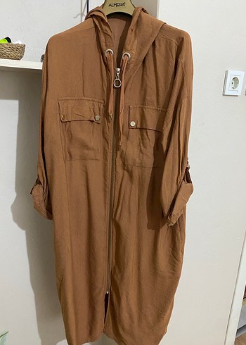 Bej Uzun Keten Kadın Bohem Salaş Kaban - Görsel 2