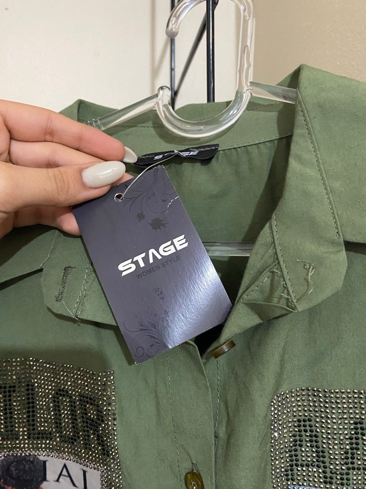 Kadın Haki Mini Baskılı Gömlek - Görsel 2