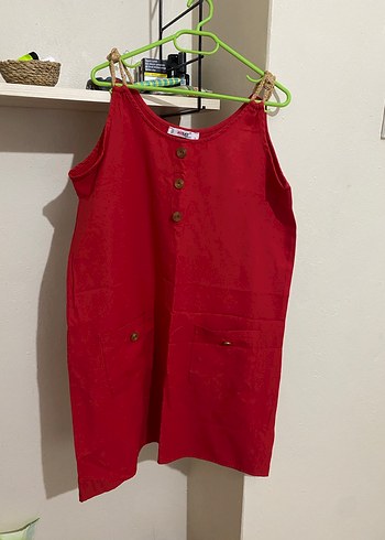 Kırmızı Süet Düğmeli Midi Elbise - Görsel 2