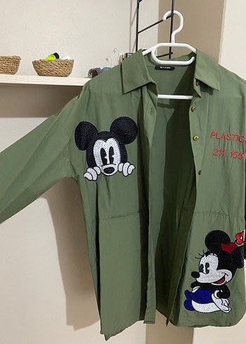 Kadın Haki Midi Pamuklu Baskılı Gomlek - Görsel 2